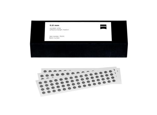 Reference Markers 0.8 mm, white, uncoded, medium adhesive strength, 3000 pieces product photo Back View L